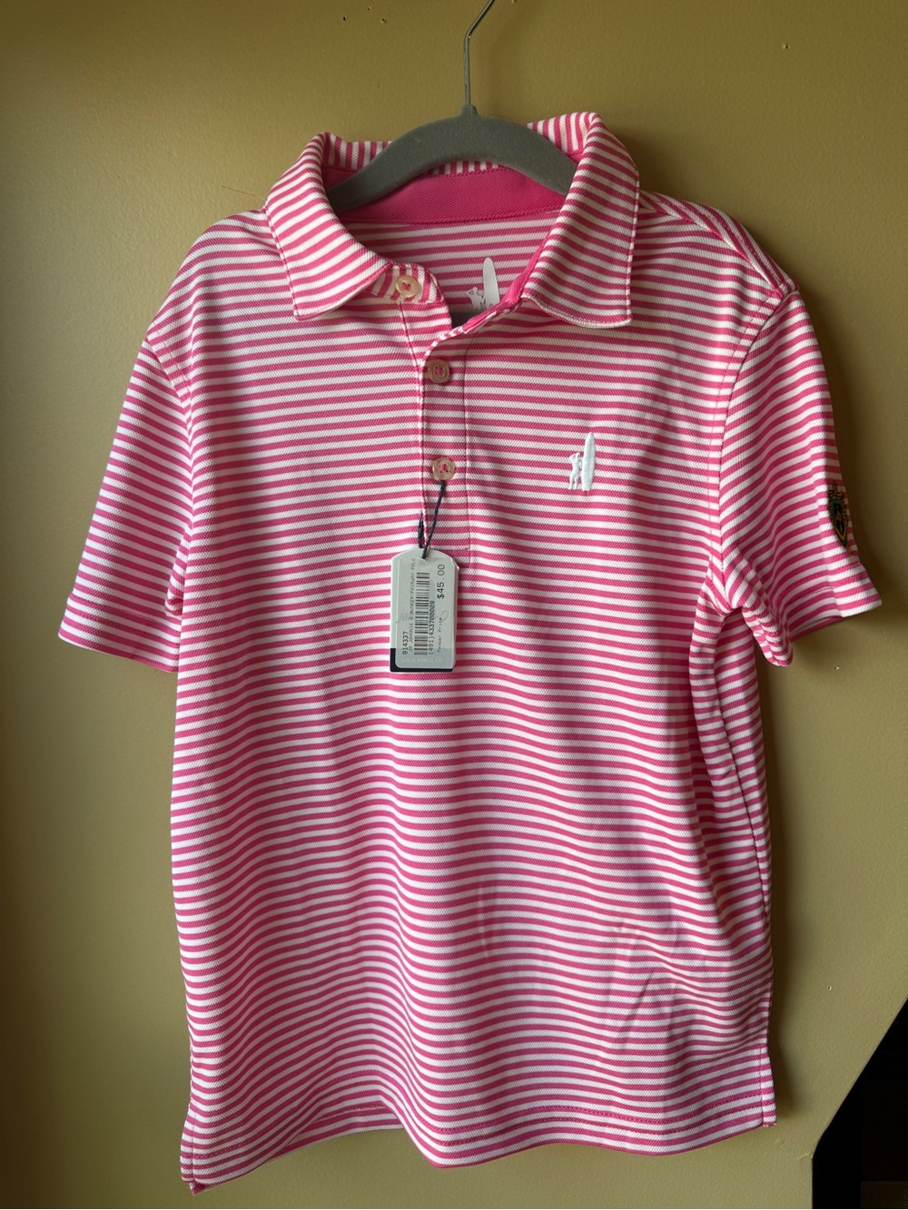 Kids Pink & White Striped Polo Shirt - Classic Short Sleeve